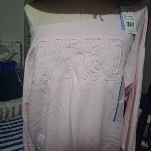 PINK BOAT NECKLINE LOVED SWEATSHIRT SZ L NWT